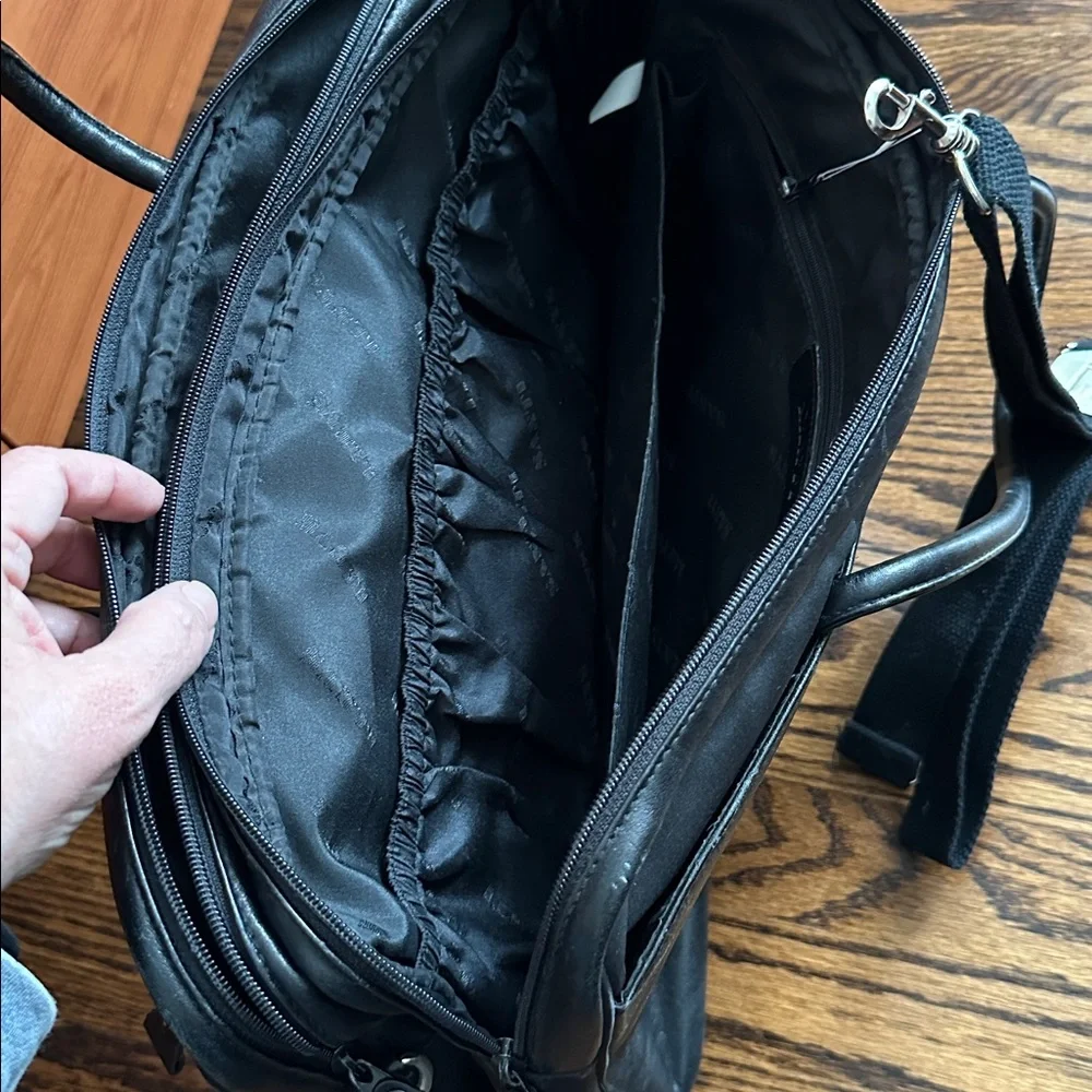 Santi Black Leather Laptop Bag 16”x12”5” with many pockets